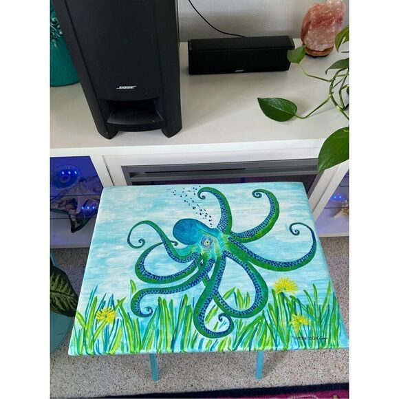 Octopus Tray Table Hand Painted Coastal Vintage Rare Wood Original-L19” W14” - Picture 1 of 16